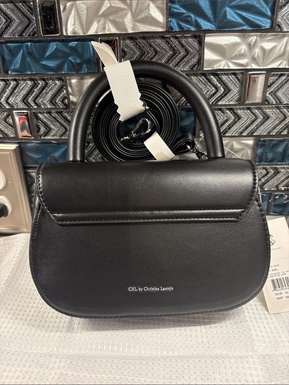 Christian Lacroix Black Leather Crossbody Satchel with Silver Logo - Picture 2 of 6